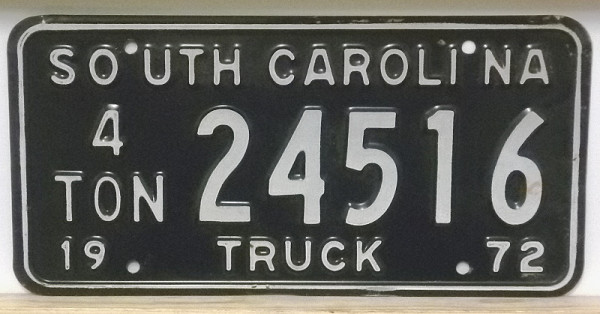 SOUTH CAROLINA 1972 Oldtimer Nummernschild # 24516