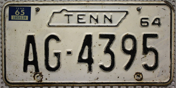 TENNESSEE (Tenn) 1964 1965 Oldtimer - Nummernschild # AG.4395
