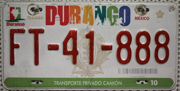 DURANGO - Mexiko Nummernschild # FT41888