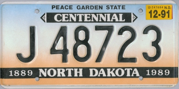 NORTH DAKOTA Peace Garden State - Nummernschild # J48723 =
