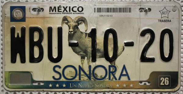 SONORA - Mexiko Nummernschild # WBU1020