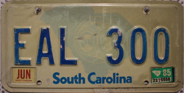 SOUTH CAROLINA - Nummernschild # EAL300 =