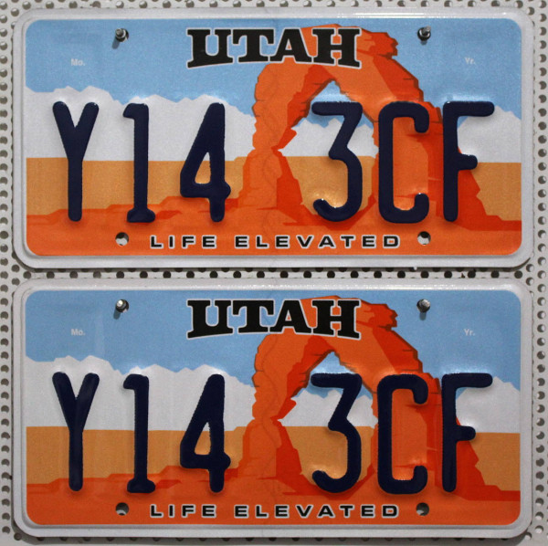 UTAH Schilder PAAR - Zwei USA Nummernschilder # Y143CF