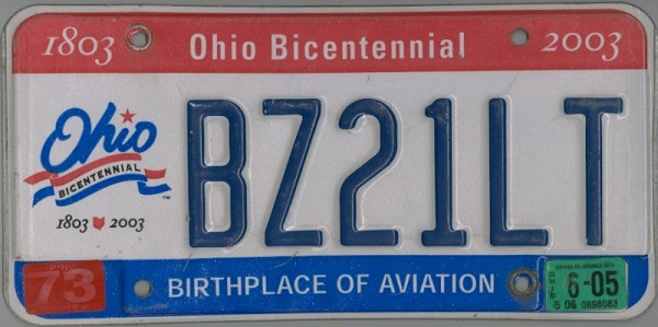 OHIO Bicentennial 1803 2003 - Nummernschild # BZ21LT =