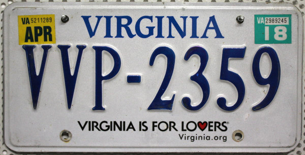 VIRGINIA .org / Kleines Herz - Nummernschild # VVP2359 =
