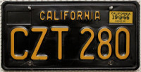 CALIFORNIA 1966 Oldtimer Nummernschild # CZT280 ≡