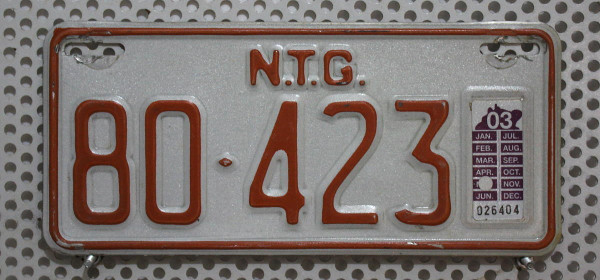 N.T.G. AUSTRALIA - Nummernschild # 80.423 =