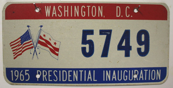 WASHINGTON, D.C. Inauguration 1965 - Oldtimer Nummernschild # 5749