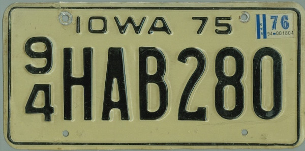 IOWA 1975 1976 Oldtimer Nummernschild # 94HAB280