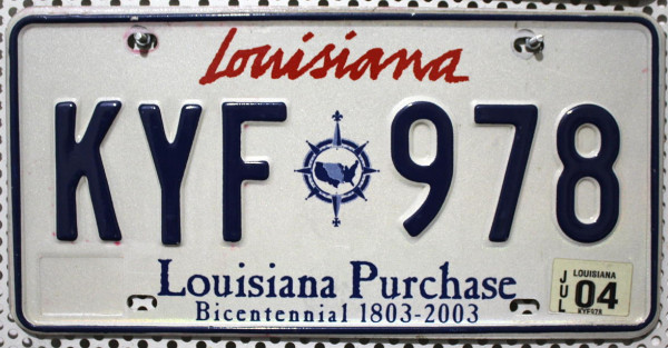 LOUISIANA Bicentennial 1803 2003 - Nummernschild # KYF978 =