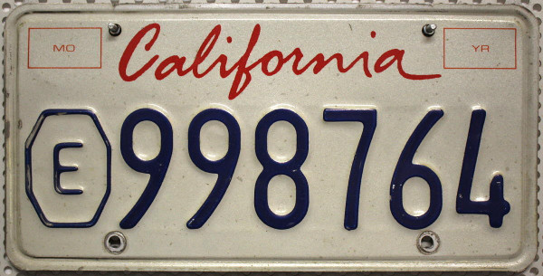 CALIFORNIA Exempt - Nummernschild # 998764 ...