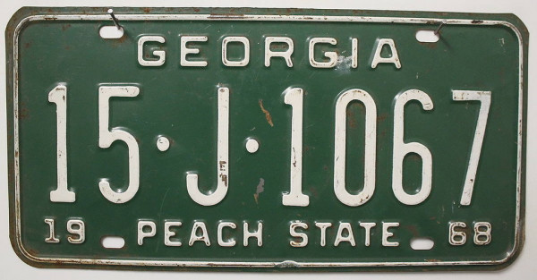 GEORGIA 1968 Oldtimer-Nummernschild # 15J1067 ≡