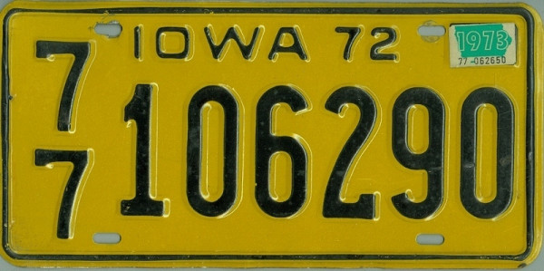 IOWA 1972 1973 Oldtimer Nummernschild # 77106290
