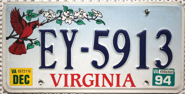 VIRGINIA Motiv Vogel auf Ast - Nummernschild # EY5913 =