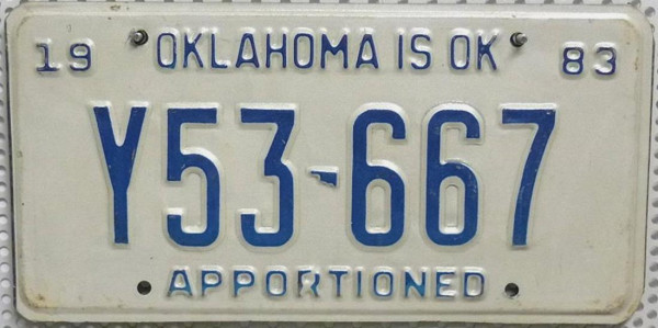 OKLAHOMA - OK! Apportioned - Nummernschild # Y53667 ...