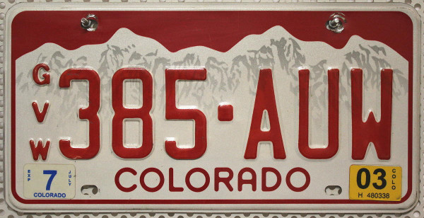 COLORADO - Nummernschild ^ Typ: GVW # 385AUW =