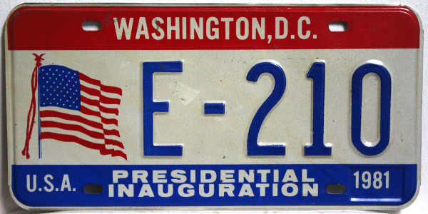 WASHINGTON, D.C. Inauguration 1981 - U.S.A. Nummernschild # E-210