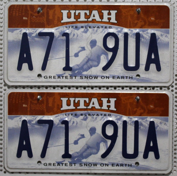 UTAH Schilder PAAR Greatest Snow on Earth - Auto Kennzeichen # A719UA