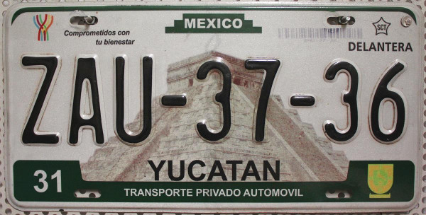 YUCATAN - Mexiko Nummernschild # ZAU3736
