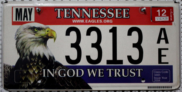 TENNESSEE Adler Motiv (Eagles) - Nummernschild # 3313 AE ≡