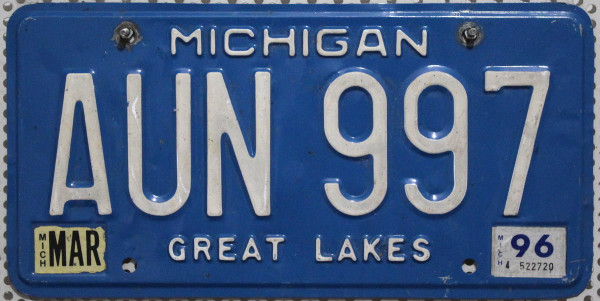 MICHIGAN Great Lakes - Nummernschild # AUN997 =