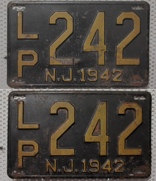 NEW JERSEY N.J. 1942 Oldtimer Schilder PAAR - USA Nummernschilder # LP242 ≡