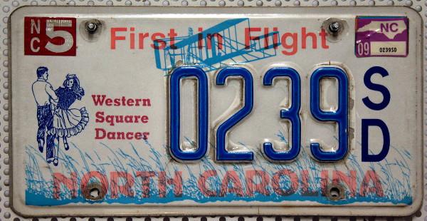 NORTH CAROLINA Western Square Dancer - Nummernschild # 0239SD ≡