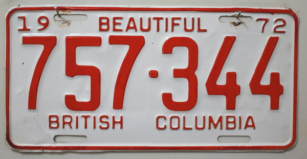 BRITISH COLUMBIA 1972 Oldtimer - Nummernschild # 757344 ...