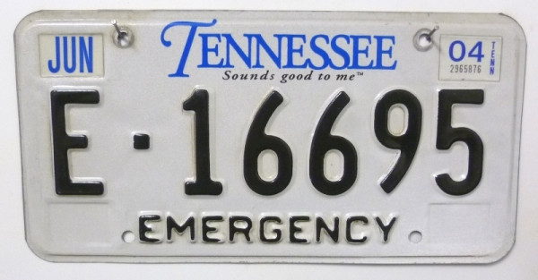 TENNESSEE Emergency - Nummernschild # E16695 =