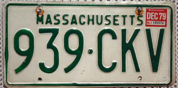 MASSACHUSETTS 1979 Oldtimer - Nummernschild # 939CKV =