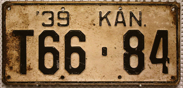 KANSAS (KAN.) 1939 Oldtimer - Nummernschild # T66.84