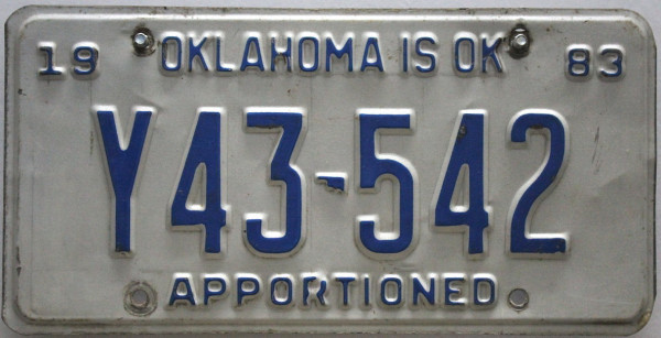 OKLAHOMA - OK! Apportioned - Nummernschild # Y43542 ...