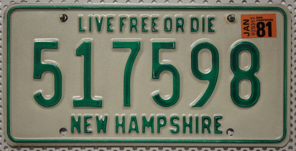 NEW HAMPSHIRE - Nummernschild # 517598 =