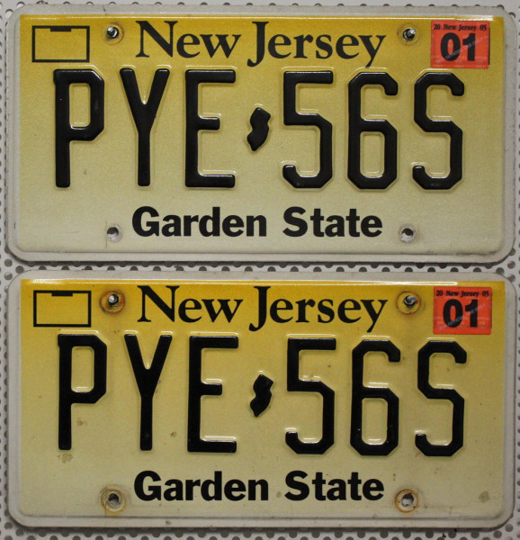 NEW JERSEY Schilder PAAR - Zwei USA Nummernschilder # PYE56S