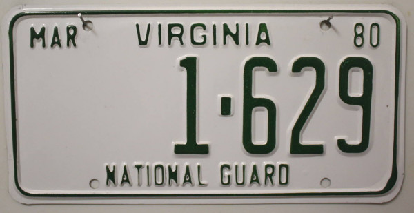 VIRGINIA National Guard - Nummernschild # 1629