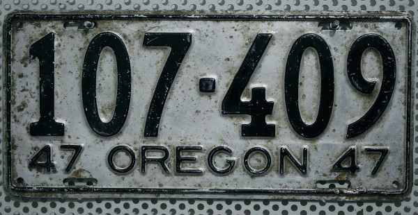 OREGON 1947 - Oldtimer Nummernschild # 107.409 ≡