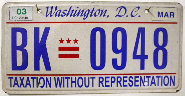 WASHINGTON D.C. District of Columbia - Nummernschild # BK0948 =