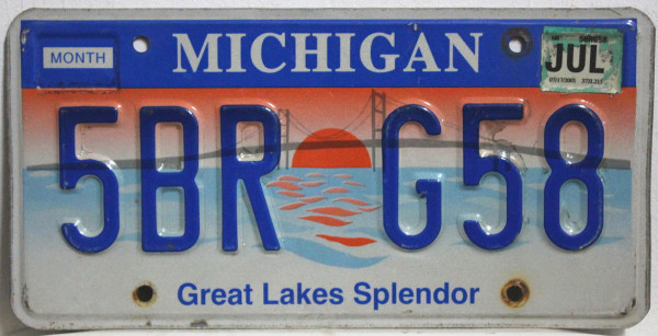 MICHIGAN Great Lakes Splendor - Nummernschild # 5BRG58