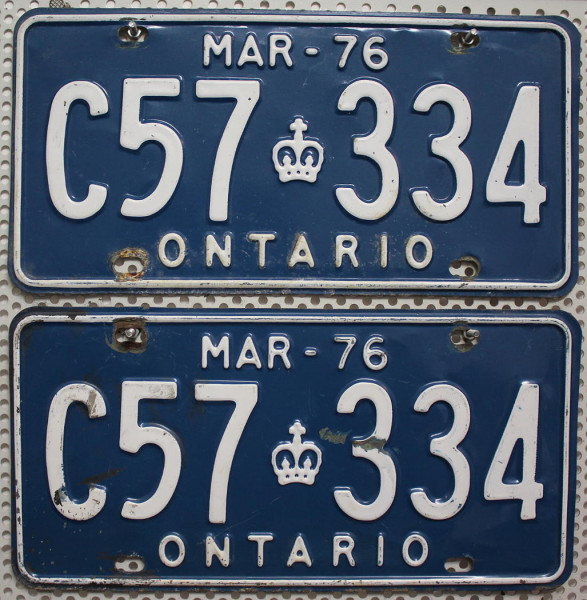 ONTARIO 1976 Oldtimer Schilder PAAR - Kanada Nummernschilder # C57334