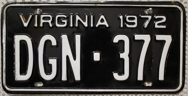 VIRGINIA 1972 Oldtimer-Nummernschild # DGN377