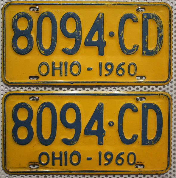 OHIO 1960 Oldtimer Schilder PAAR - USA Nummernschilder # 8094CD