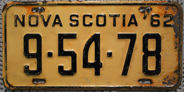 NOVA SCOTIA 1962 Oldtimer-Nummernschild # 95478