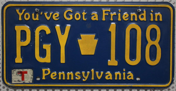 PENNSYLVANIA ... a Friend in ... - Nummernschild # PGY108