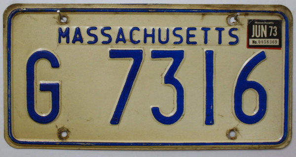MASSACHUSETTS 1973 Oldtimer Nummernschild # G7316 =