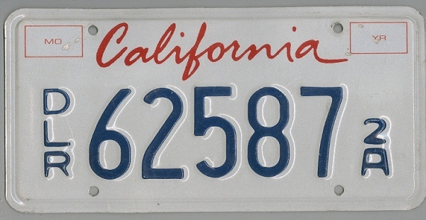 CALIFORNIA Occupational DLR - Nummernschild # 62587 ...