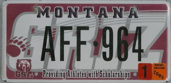 MONTANA Griz / GSA - Nummernschild # AFF964 =