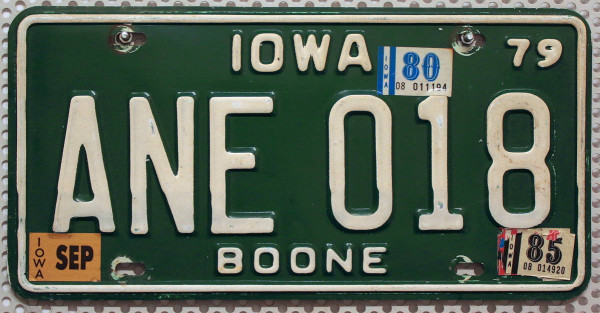 IOWA Boone County - Nummernschild # ANE018 =