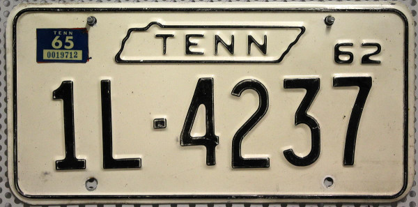TENNESSEE (Tenn) 1962 1965 Oldtimer - Nummernschild # 1L.4237