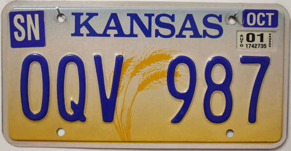 KANSAS 3 Ähren Motiv - Nummernschild # OQV987 =