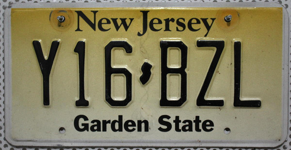 NEW JERSEY Garden State - Nummernschild # Y16BZL ...